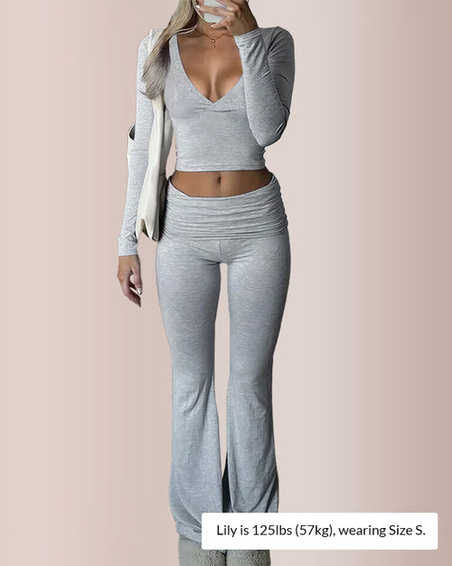 Curvvvy®  Slim-Fit V-Neck Crop Top & Pants Set