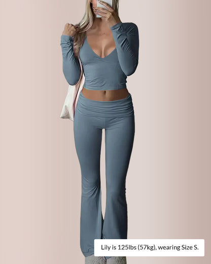 Curvvvy®  Slim-Fit V-Neck Crop Top & Pants Set