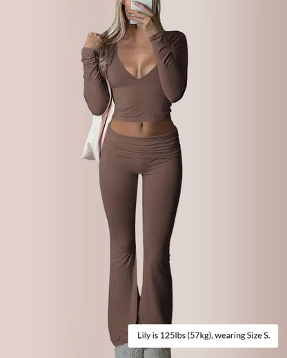 Curvvvy®  Slim-Fit V-Neck Crop Top & Pants Set