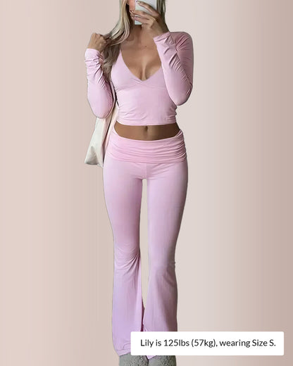 Curvvvy®  Slim-Fit V-Neck Crop Top & Pants Set