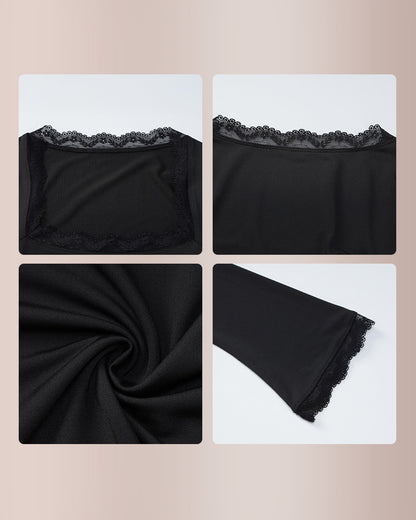 Curvvvy®Y2K Lace Trim Square Neck Fitted Top