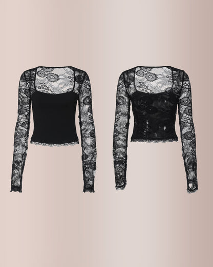 Curvvvy®Sheer Lace Floral Long Sleeve Top
