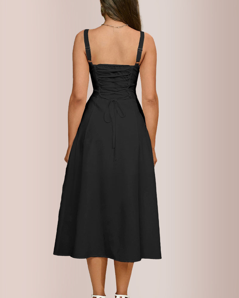 Curvvvy® Structured Bust Ruched Tie-Front High Slit Midi Dress