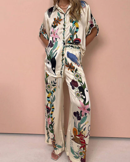 Curvvvy® Artistic Graffiti Oversized Shirt & Wide-Leg Pant Set