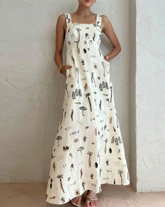 Curvvvy® Botanical Print Tie-Strap Open Back Maxi Dress