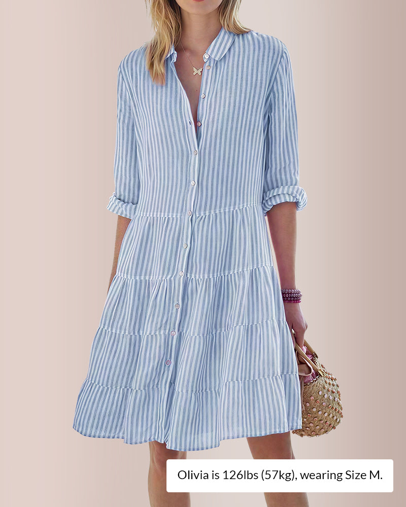 Curvvvy® Breezy Striped Tiered Button-Down Shirt Dress
