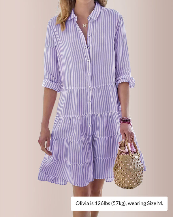 Curvvvy® Breezy Striped Tiered Button-Down Shirt Dress