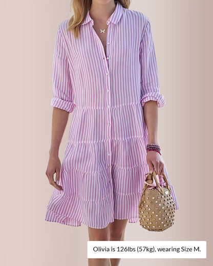 Curvvvy® Breezy Striped Tiered Button-Down Shirt Dress