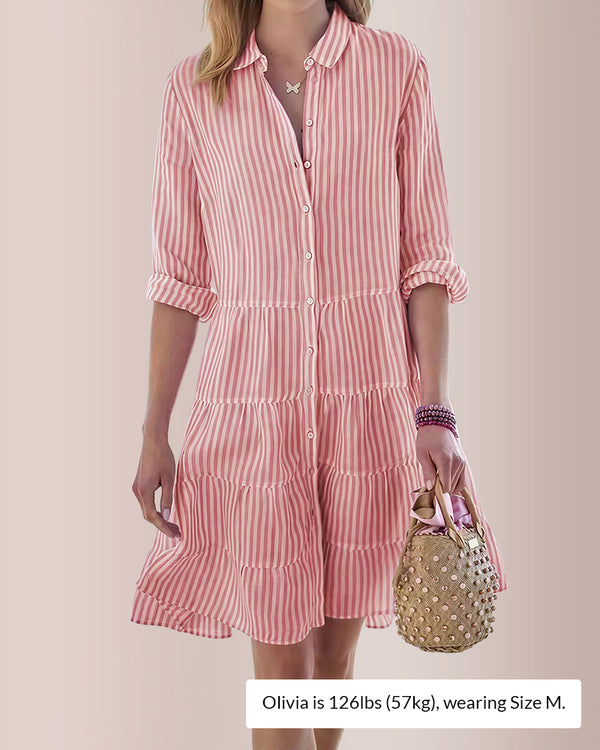 Curvvvy® Breezy Striped Tiered Button-Down Shirt Dress