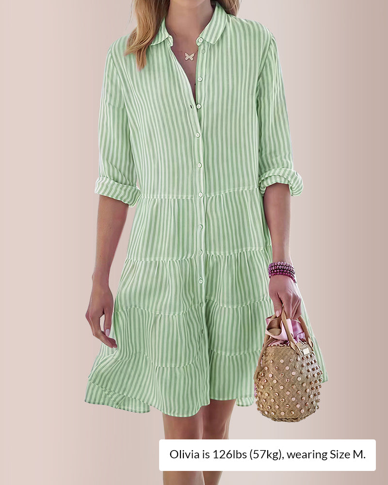 Curvvvy® Breezy Striped Tiered Button-Down Shirt Dress