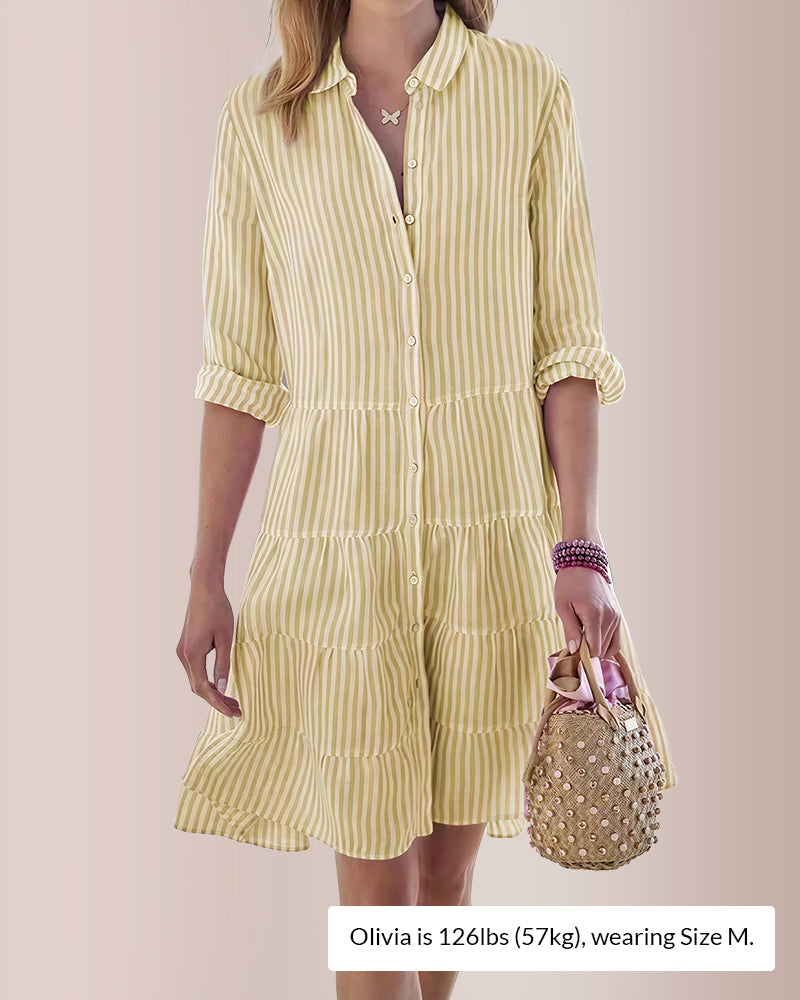 Curvvvy® Breezy Striped Tiered Button-Down Shirt Dress