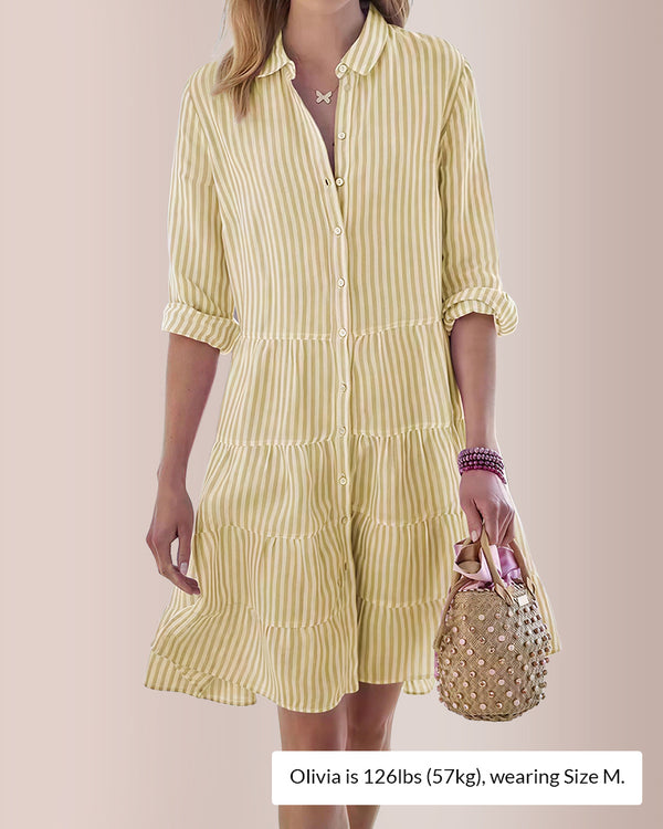 Curvvvy® Breezy Striped Tiered Button-Down Shirt Dress