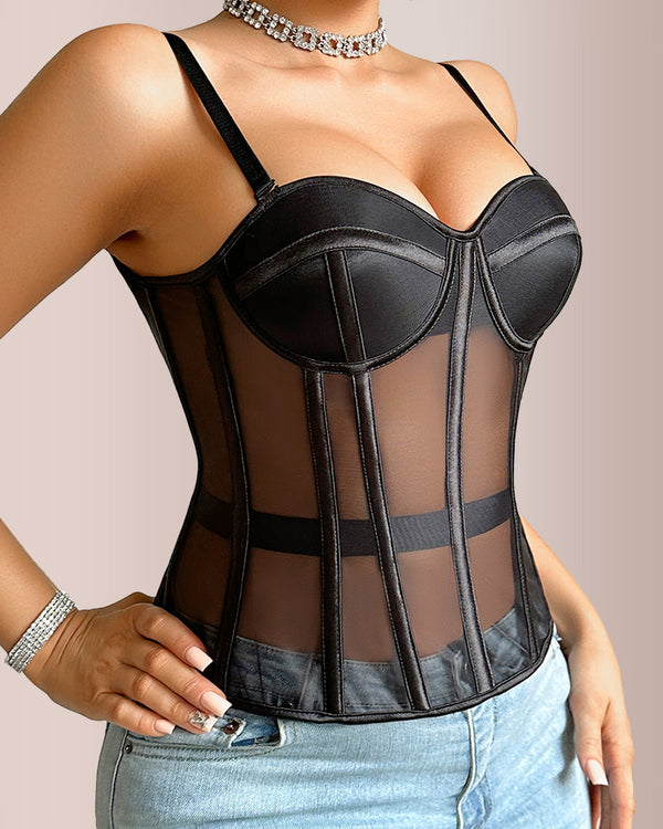 Curvvvy® French Vintage Sheer Mesh Boned Corset Bustier Top