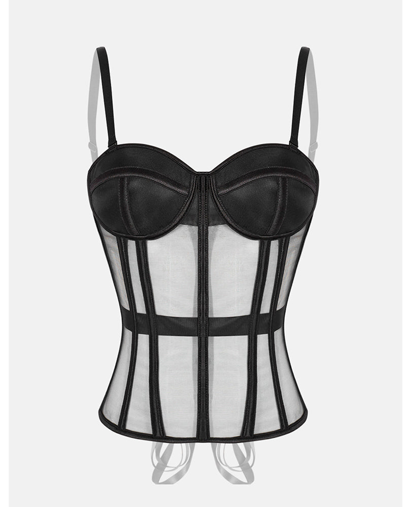 Curvvvy® French Vintage Sheer Mesh Boned Corset Bustier Top