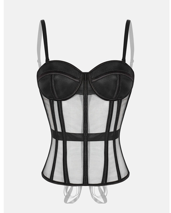 Curvvvy® French Vintage Sheer Mesh Boned Corset Bustier Top