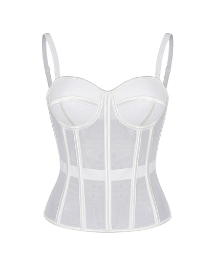 Curvvvy® French Vintage Sheer Mesh Boned Corset Bustier Top