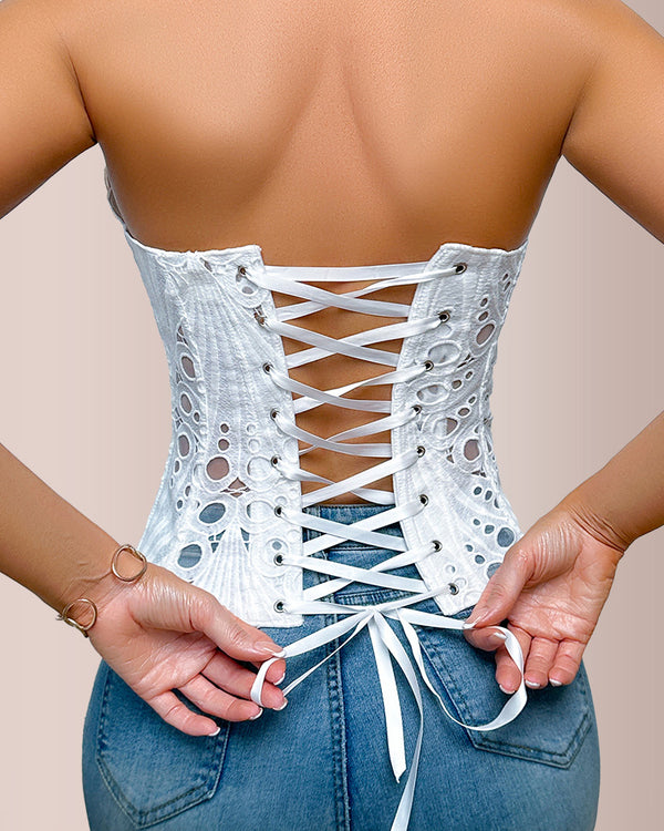 Curvvvy® Vintage Hollow-Out Lace Corset Top with Boning
