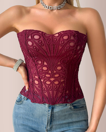 Curvvvy® Vintage Hollow-Out Lace Corset Top with Boning