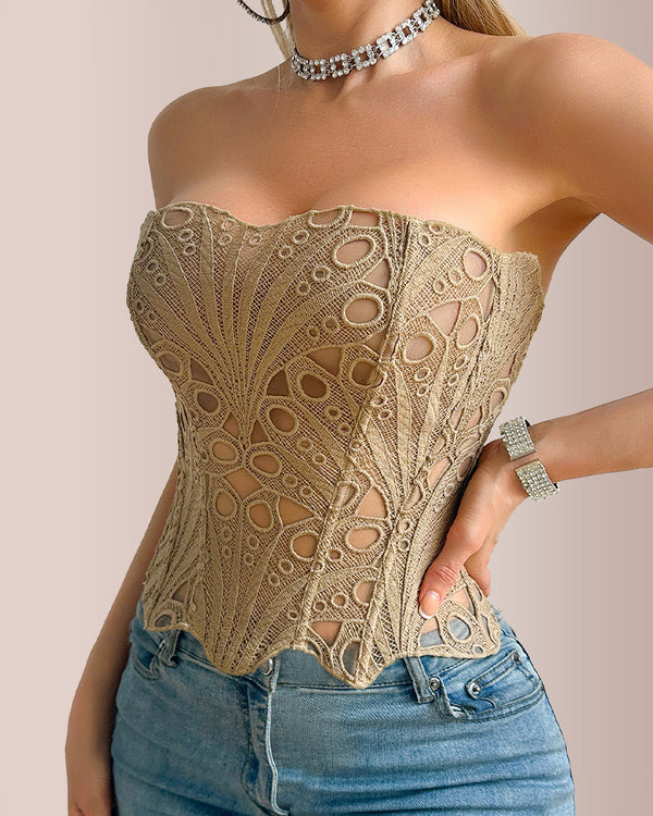 Curvvvy® Vintage Hollow-Out Lace Corset Top with Boning