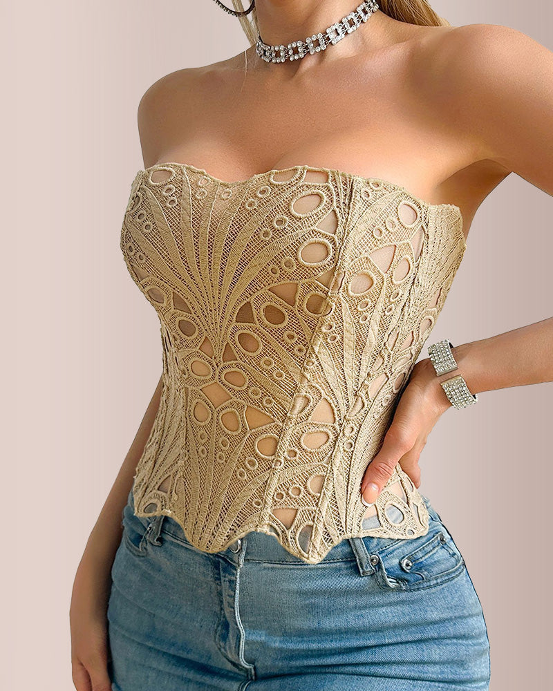 Curvvvy® Vintage Hollow-Out Lace Corset Top with Boning