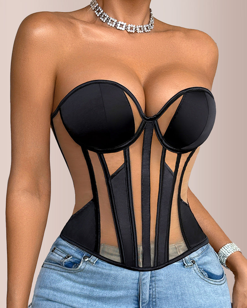 Curvvvy® Sheer Mesh Boned Corset Bustier Top