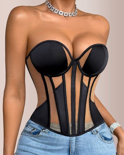 Curvvvy® Sheer Mesh Boned Corset Bustier Top