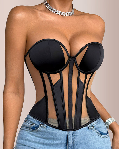 Curvvvy® Sheer Mesh Boned Corset Bustier Top