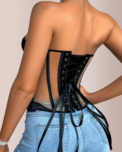 Curvvvy® Sheer Mesh Boned Corset Bustier Top