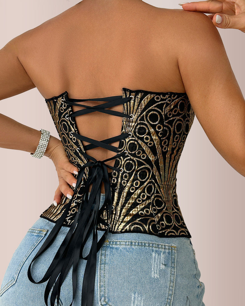 Curvvvy® Retro Western Sequin Corset Irregular Double-Layer Bodice