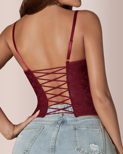Curvvvy® Front Button Lace-Up Corset Bustier Top