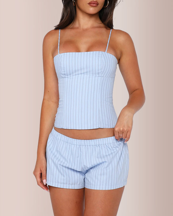 Curvvvy® Women's Striped Cami Crop Top and Shorts 2-Piece Set