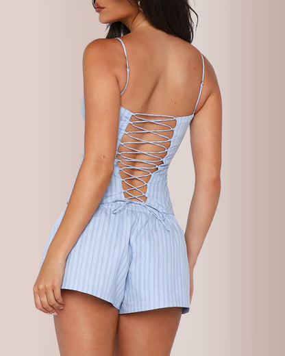 Curvvvy® Women's Striped Cami Crop Top and Shorts 2-Piece Set