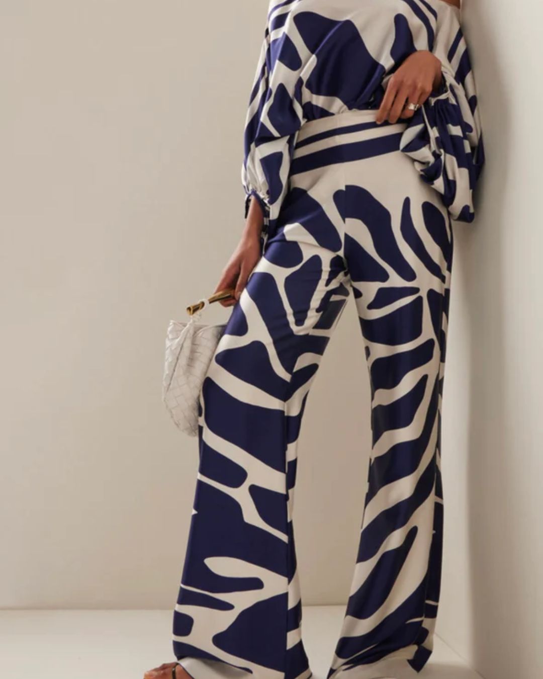 Curvvvy® Fashion Print Satin 2 Piece Sets Women Casual Lantern Sleeve Off