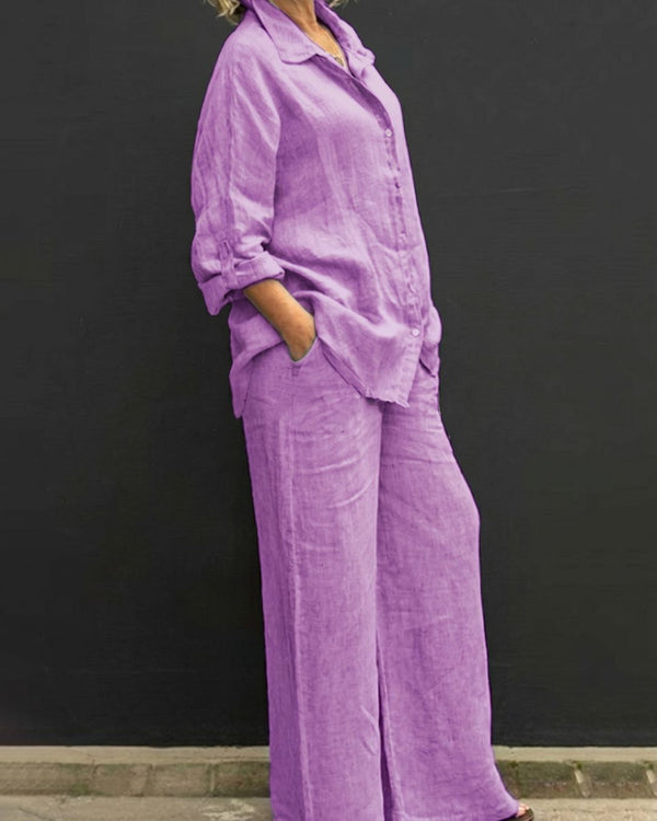 Curvvvy® Casual Fashion Cozy Breathable Shirt & Wide Leg Pants Outfit