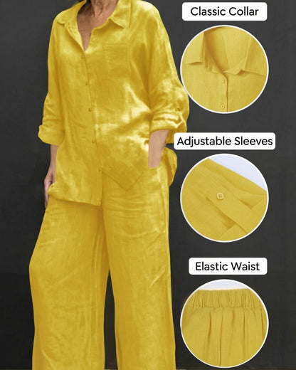 Curvvvy® Casual Fashion Cozy Breathable Shirt & Wide Leg Pants Outfit