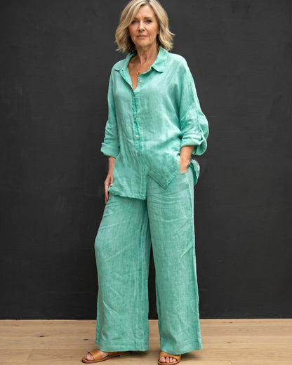 Curvvvy® Casual Fashion Cozy Breathable Shirt & Wide Leg Pants Outfit