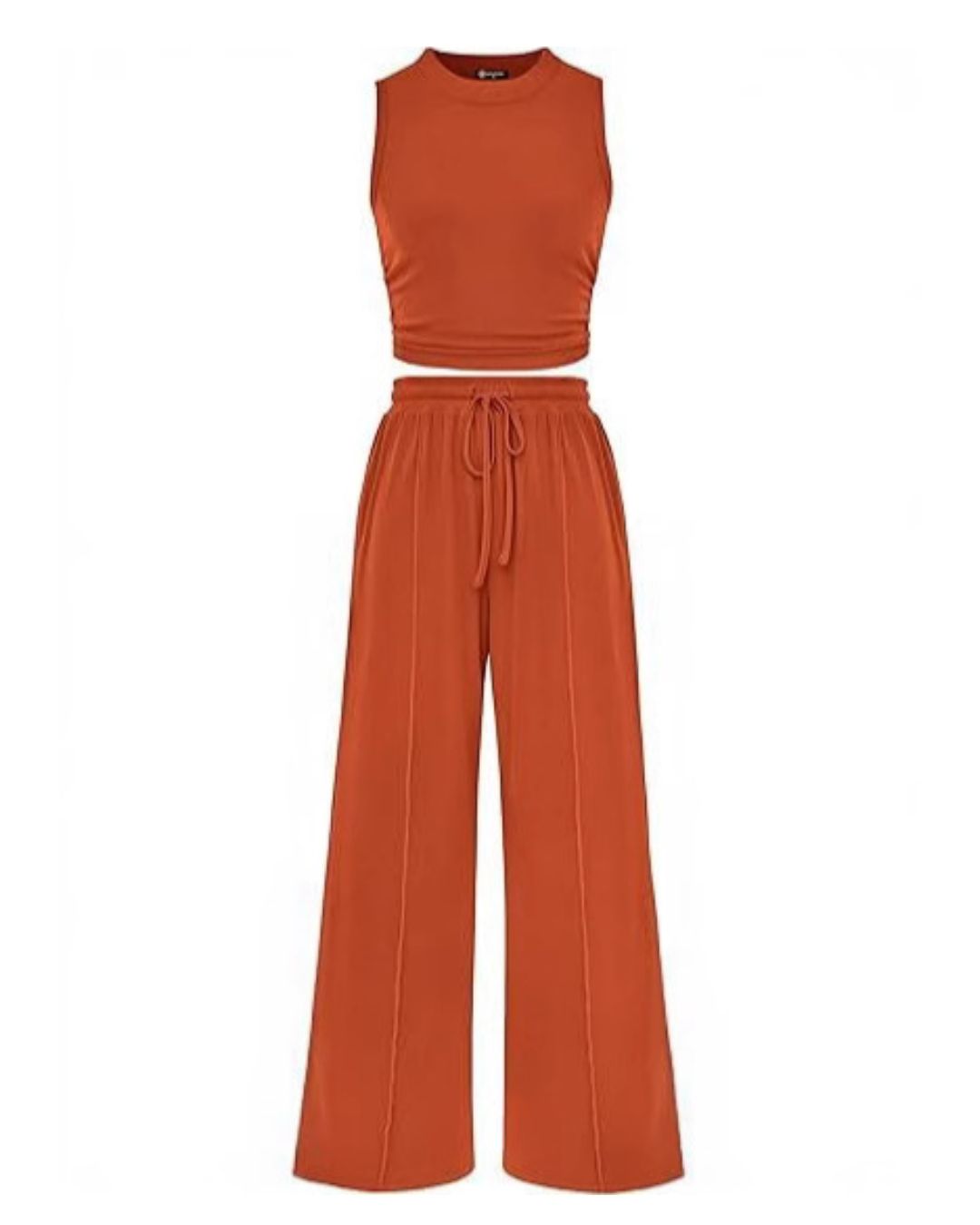 Curvvvy® Ribbed Knit Crew Neck Sleeveless Cropped Top & Wide Leg Pants Lounge Set