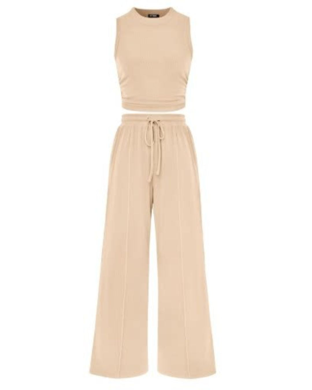 Curvvvy® Ribbed Knit Crew Neck Sleeveless Cropped Top & Wide Leg Pants Lounge Set