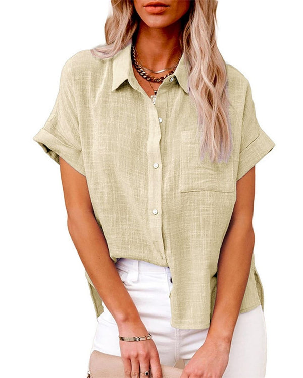 Curvvvy® Dressy Casual V Neck Button Down Shirts Short Sleeve Blouses