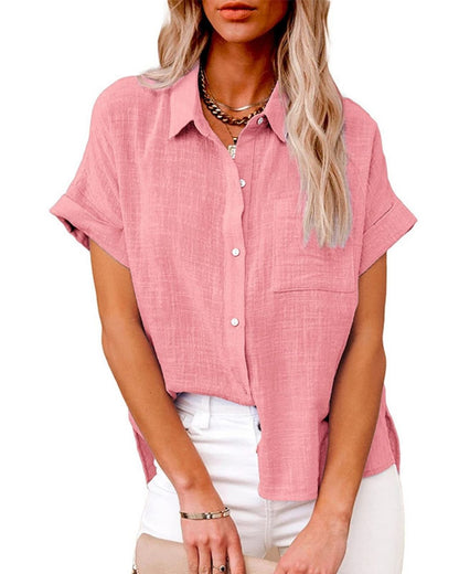 Curvvvy® Dressy Casual V Neck Button Down Shirts Short Sleeve Blouses