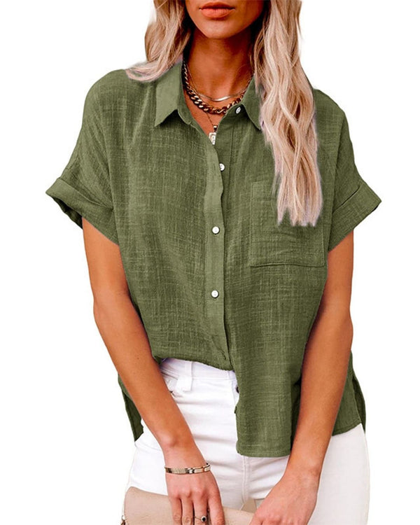 Curvvvy® Dressy Casual V Neck Button Down Shirts Short Sleeve Blouses