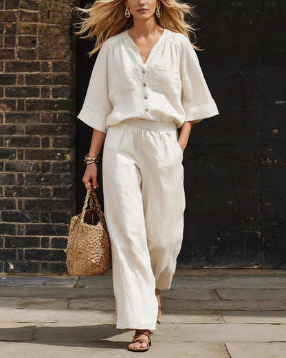 Curvvvy® Relaxed Fit Two-Piece Set Breezy Minimalist Co-ord Elegant Outfit
