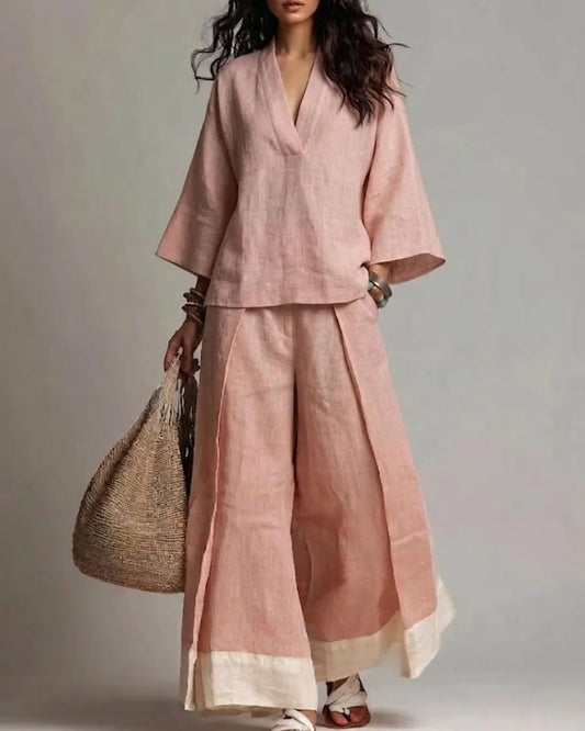 Curvvvy® Boho Oasis Set Deep V Neck Tunic Palazzo Pants Resort Wear