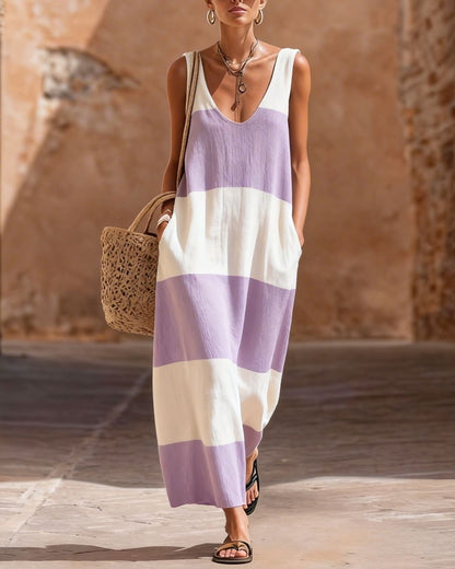 Curvvvy® Striped Maxi Dress Relaxed Fit Resort Summer Dress with Pockets