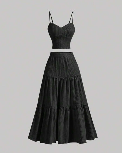 Curvvvy® Casual Fashion Cozy Crop Cami Top & A-line Skirt Two-piece Outfits