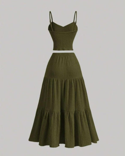 Curvvvy® Casual Fashion Cozy Crop Cami Top & A-line Skirt Two-piece Outfits