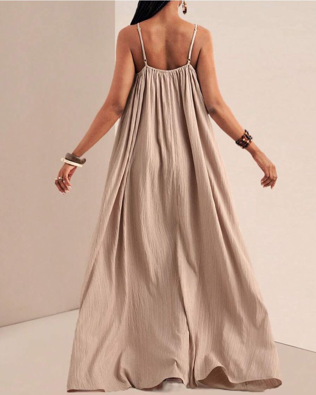 Curvvvy® Solid Color Pleated Slip Maxi Casual Dress, Flowy Dress
