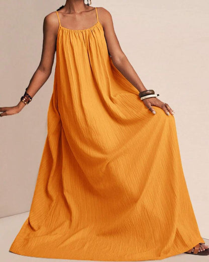 Curvvvy® Solid Color Pleated Slip Maxi Casual Dress, Flowy Dress
