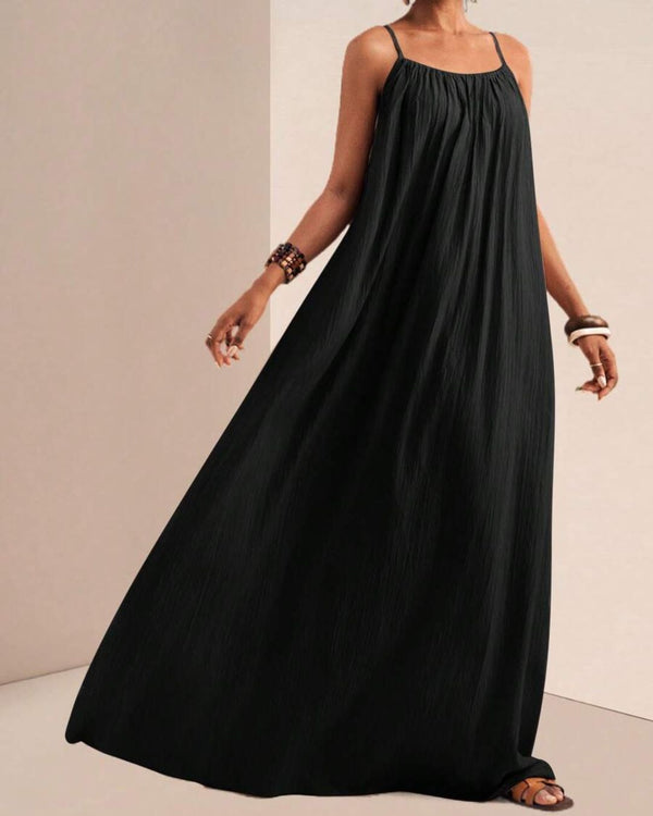 Curvvvy® Solid Color Pleated Slip Maxi Casual Dress, Flowy Dress