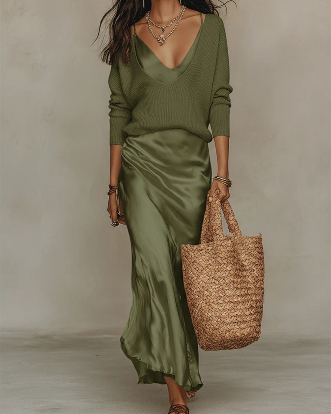 Curvvvy® Effortless Knit & Satin Midi Ensemble